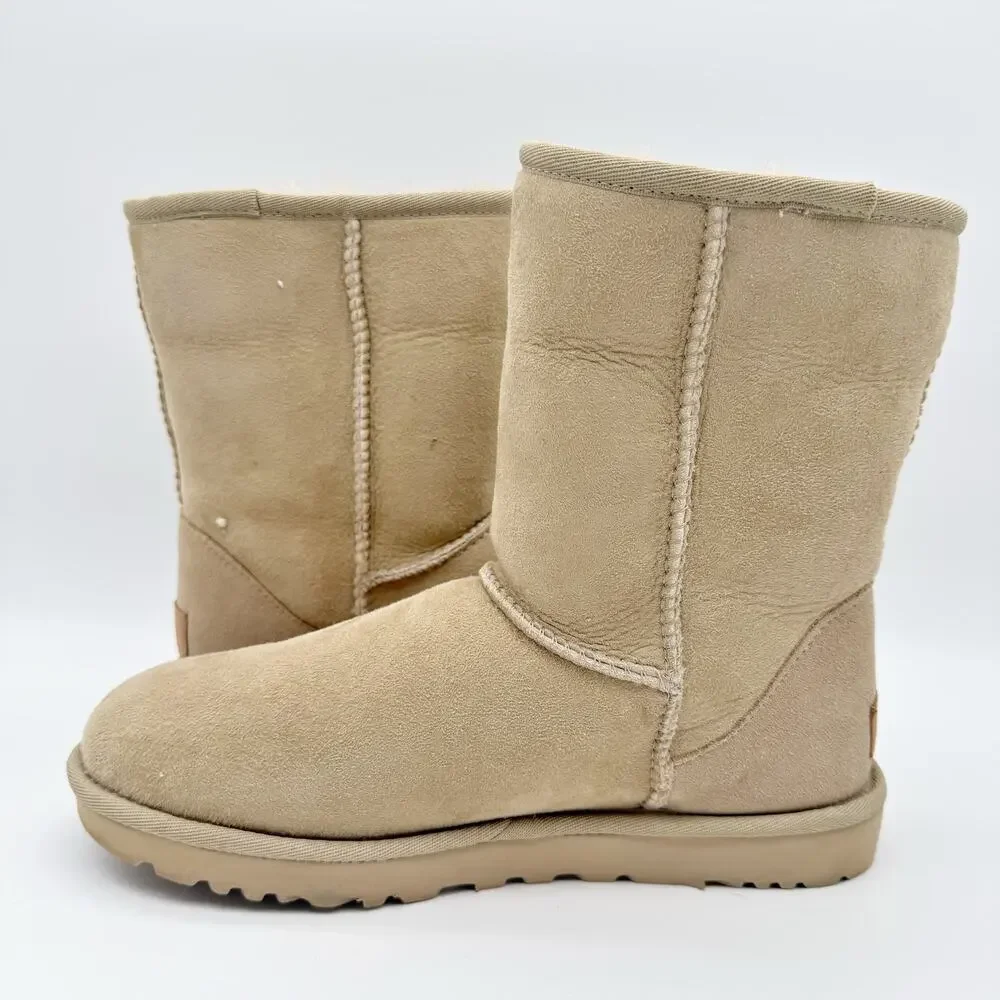 UGG Womens Classic Short II Mid Calf Boots US 8 EU 39 Tan Suede EUC